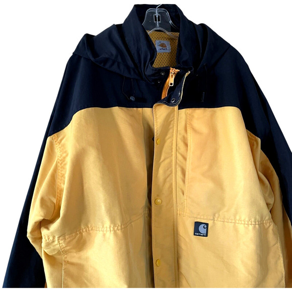 CARHARTT Workshield J105 Men's Size 2XL? Black Yellow Hooded Pockets Jacket VTG - Picture 7 of 11